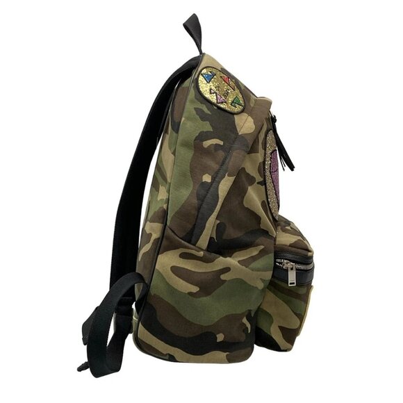 SAINT LAURENT PARIS - 437087 Khaki Black Multi Canvas Leather Backpack - Picture 2 of 15